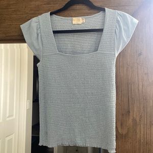 Nation LTD square neckline, flutter sleeve rouched top.